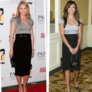 Belted Tweed & Gabardine Jacket Sheath Formal Dres